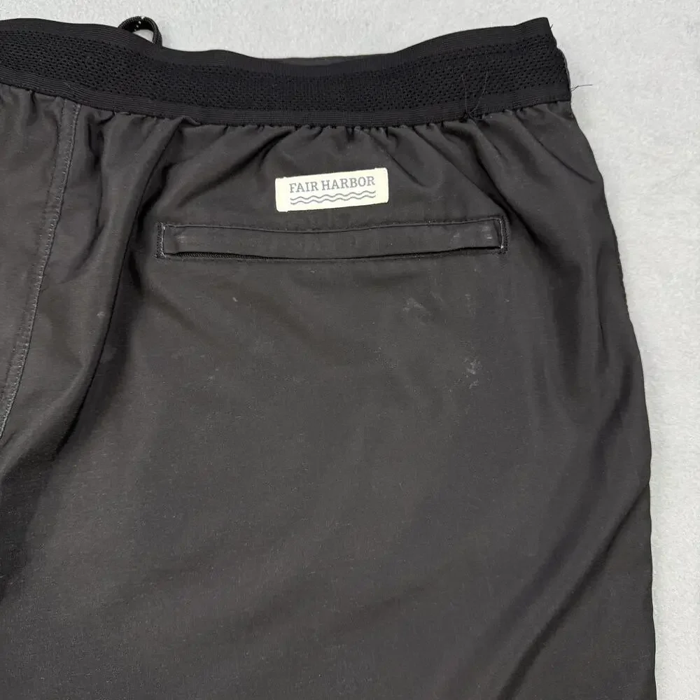 Fair Harbor Swim Trunks Mens 2XL Black Striped Board Shorts Lined Stretch